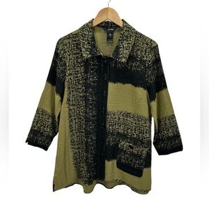 Ali Miles Abstract Print Collared Cuffed Sleeve Button Down Jacket Lagenlook